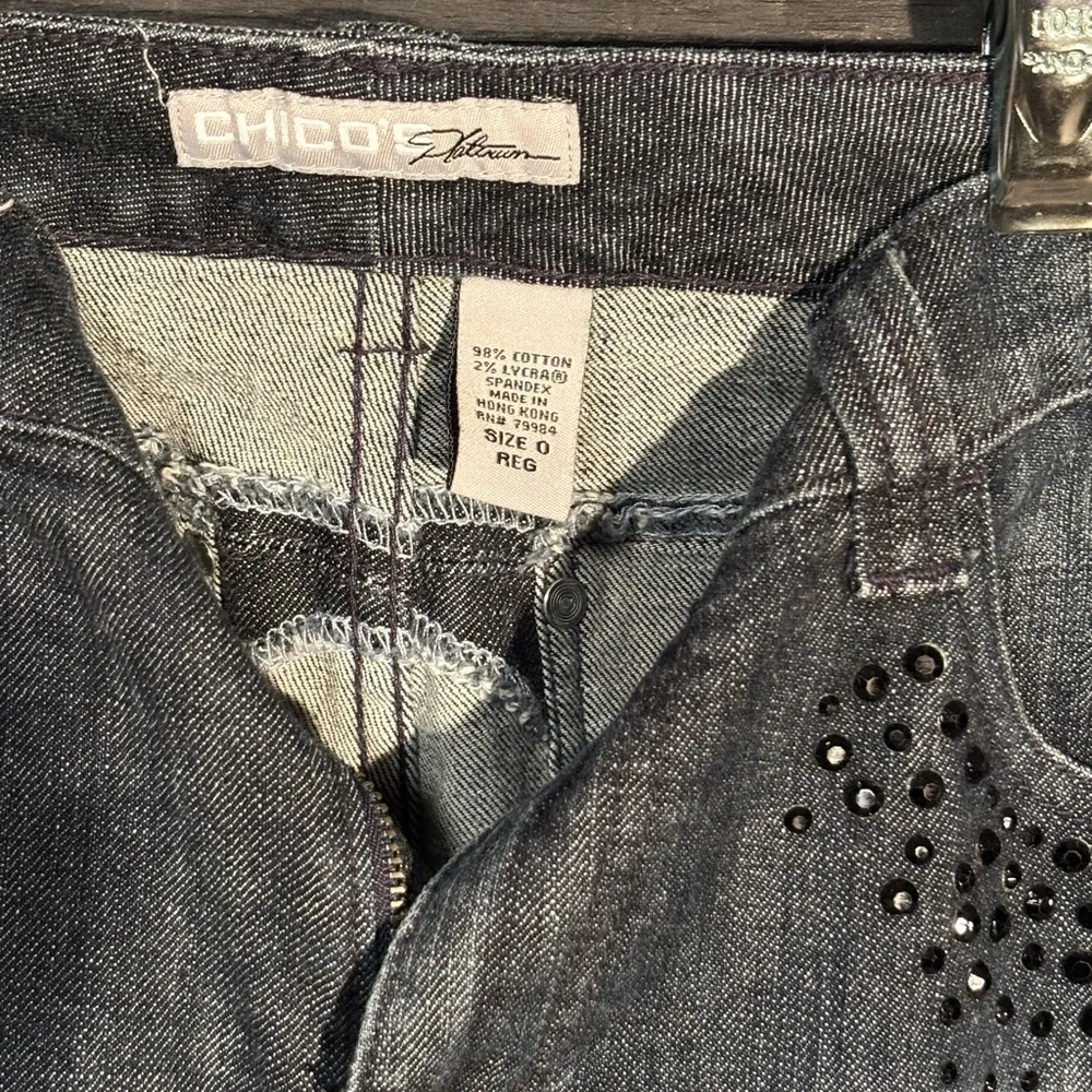 Chico's Size 0 Gray Studded Straight Leg Jeans